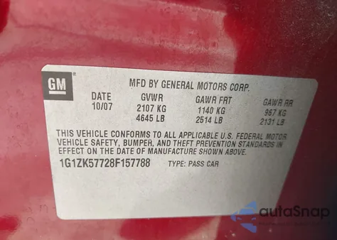 2008 Chevrolet Malibu Ltz z USA, uszkodzony, nr VIN 1G1ZK57728F157788